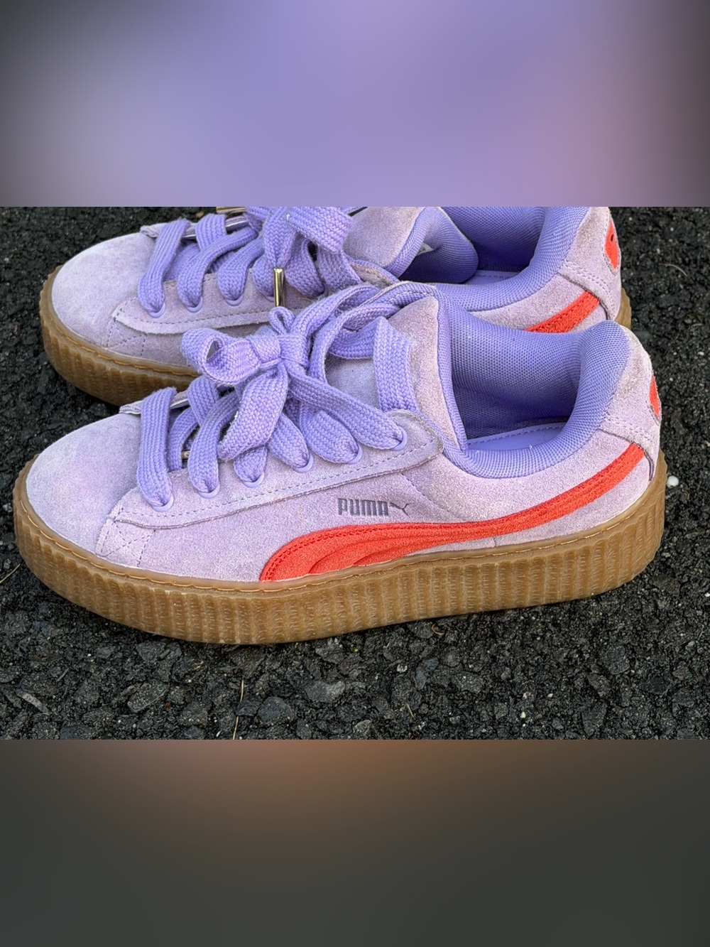 Puma woman’s Lilac Suede Sneakers with Coral Accent